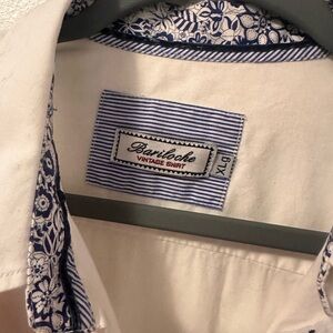 Bariloche Classic White Shirt with Sweet Floral & Stripe Contrast Trim